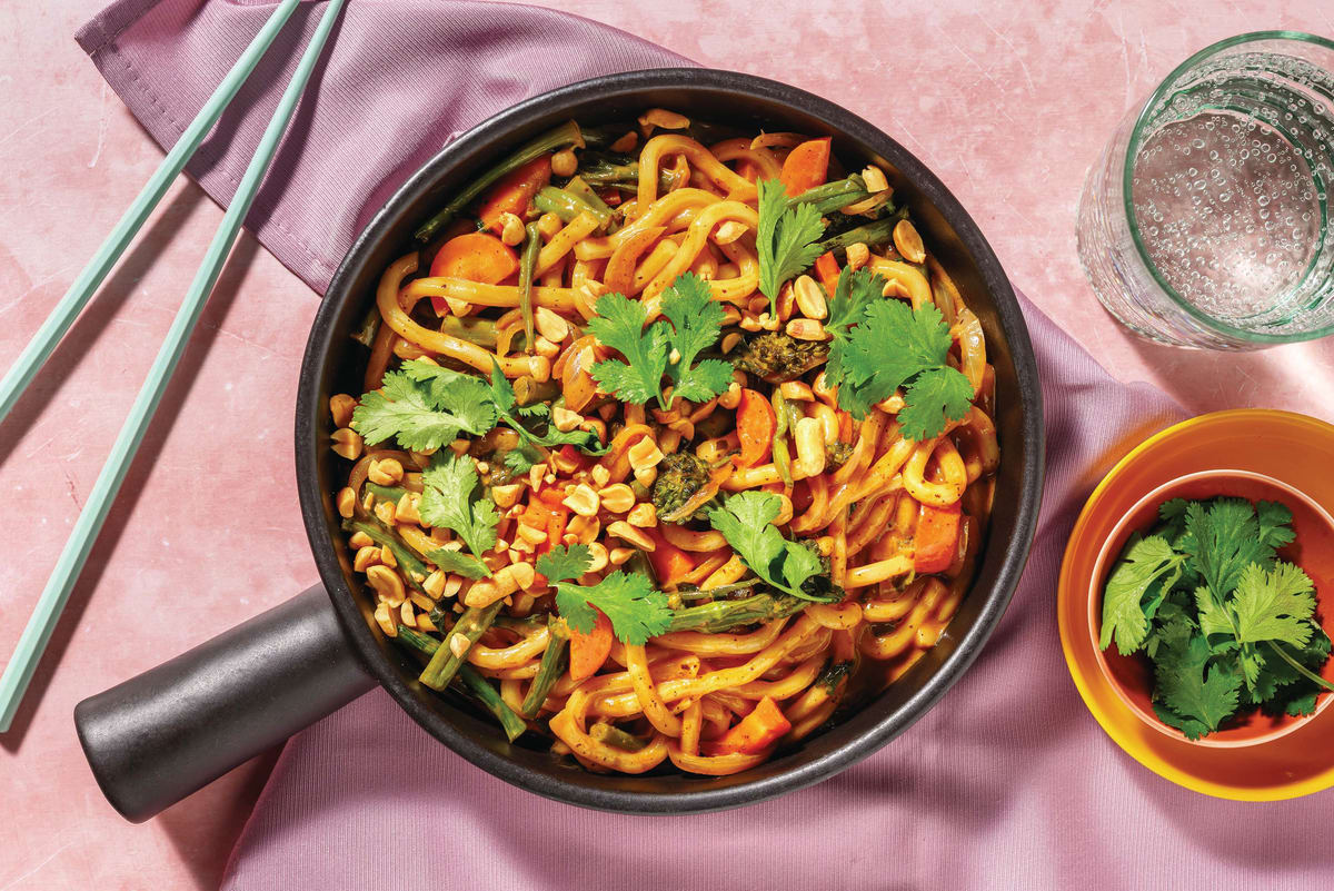 Golden Coconut Pork & Veggie Udon Noodles 