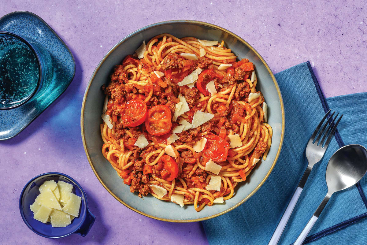 HelloHero: Saucy Beef & Cherry Tomato Spaghetti