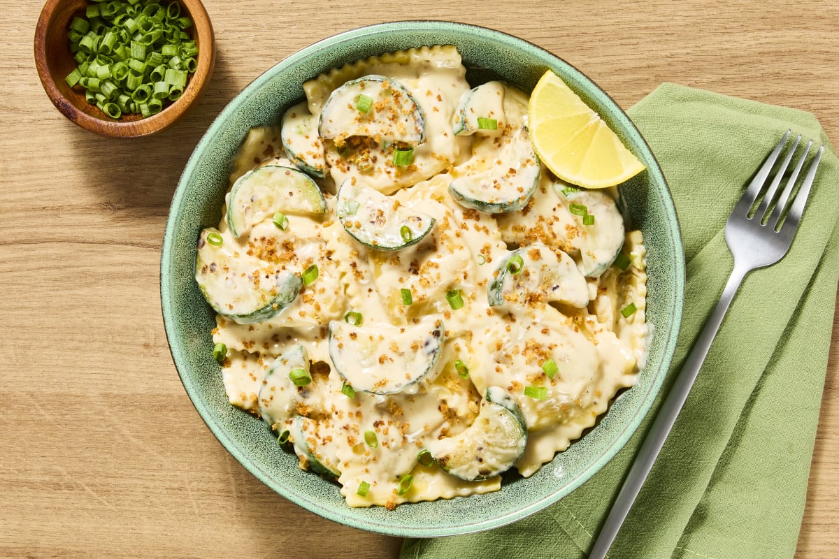 Ravioli & Chicken in Garlic Cream Sauce