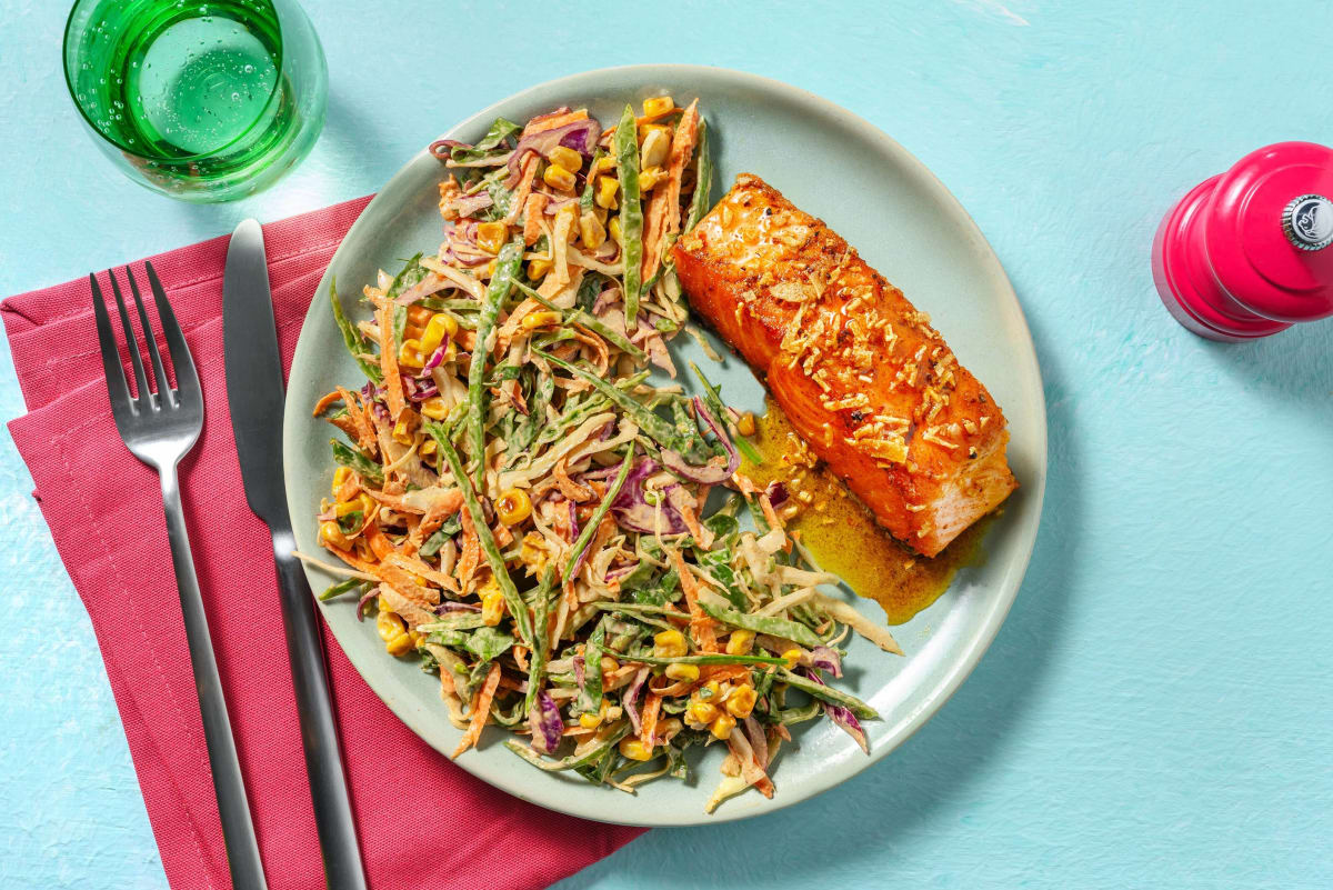 Mexican Seared Salmon & Pea Pod Slaw