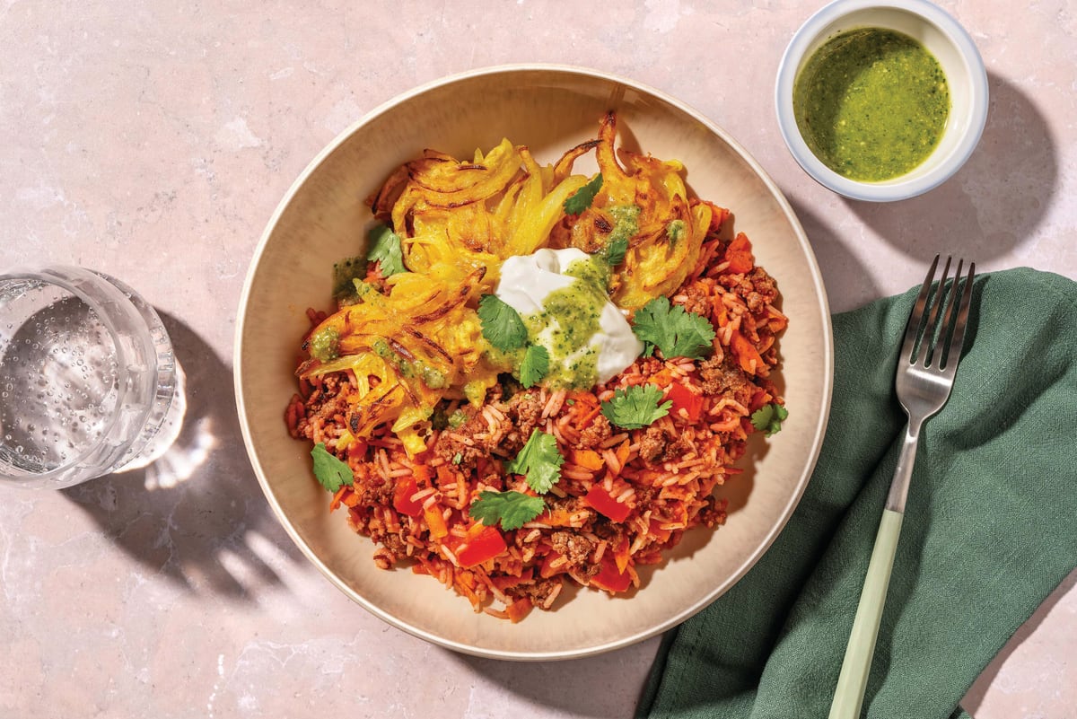 Onion Bhaji & Beef Biryani 