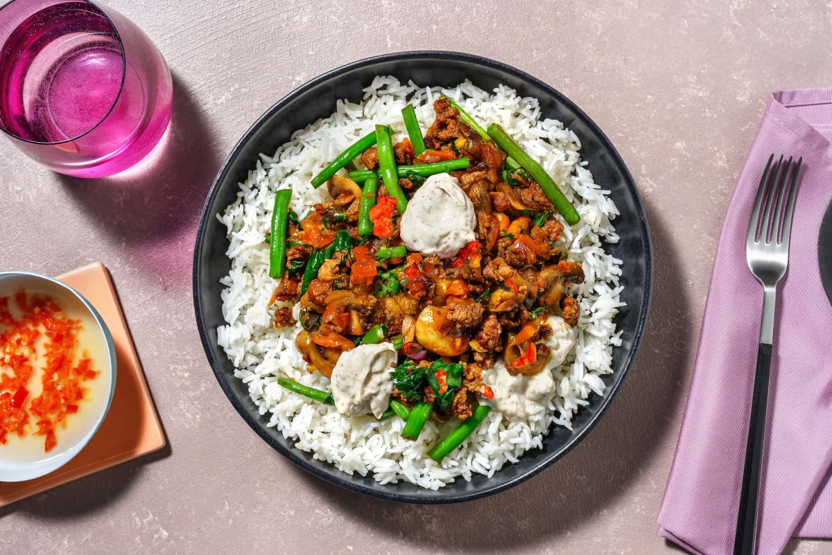 Japanese-Style Pork & Mushroom Rice Bowl