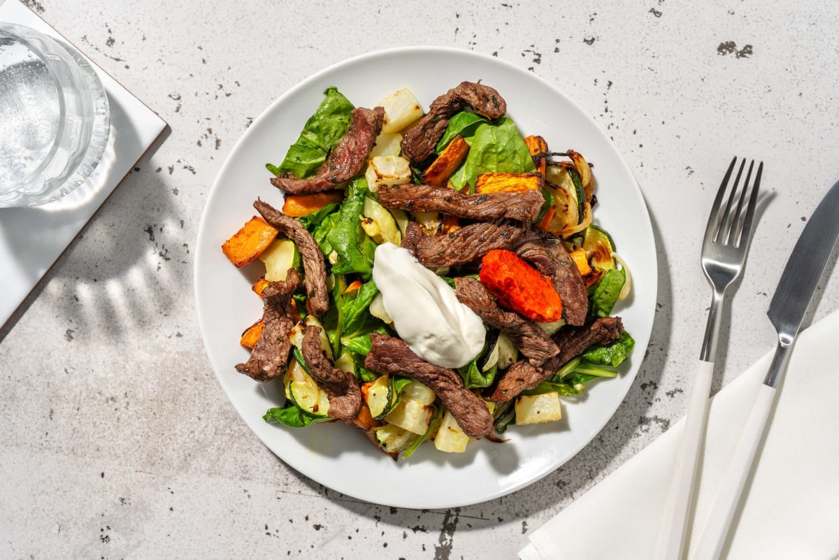 HelloHero: Double Herbed Beef & Roast Veggie Toss