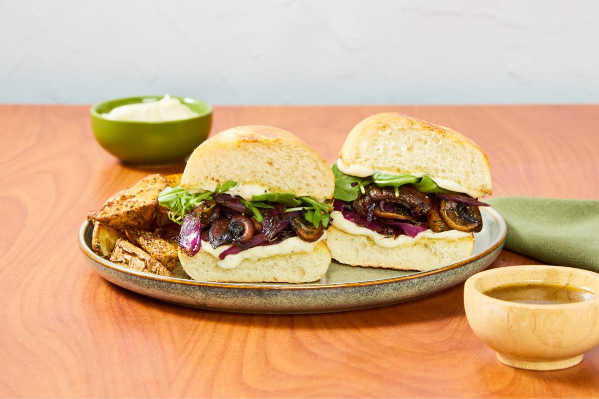 Vegan Mushroom French Dip Sandwiches