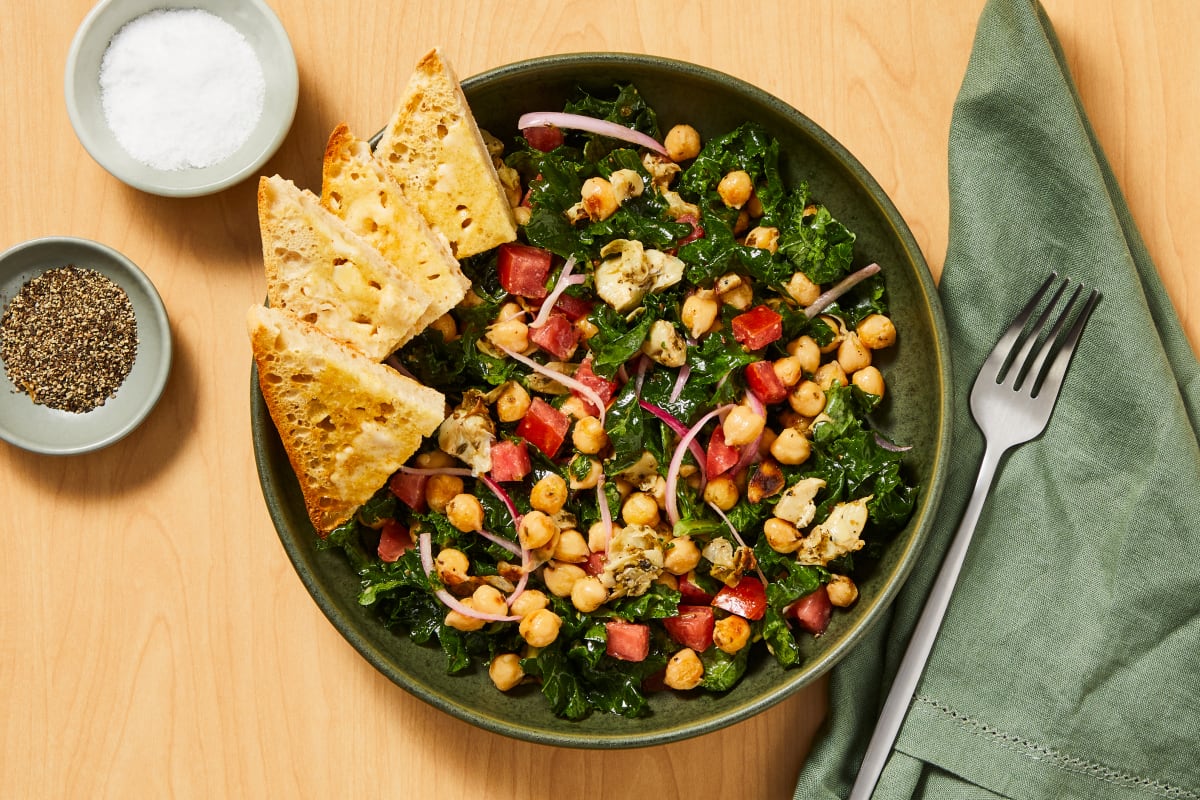 Warm Chickpea & Artichoke Kale Salad