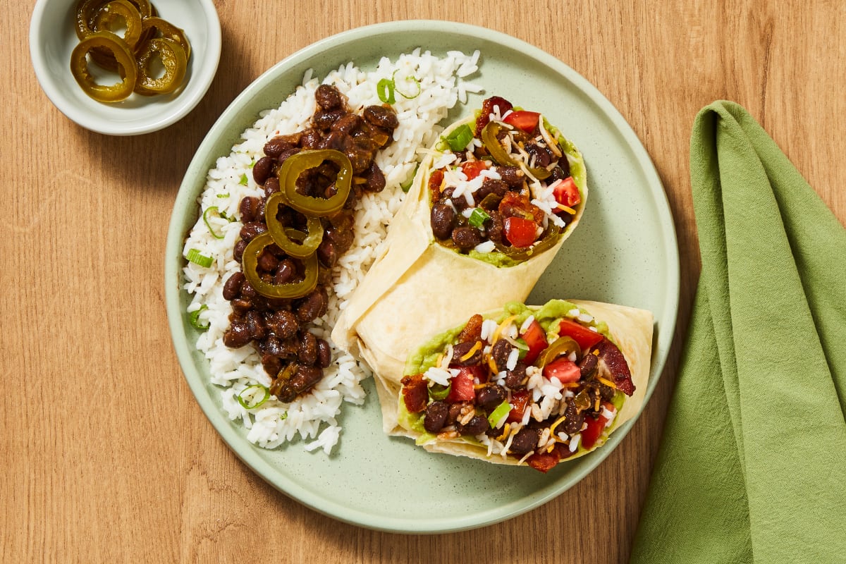 Cheesy Black Bean & Bacon Burritos