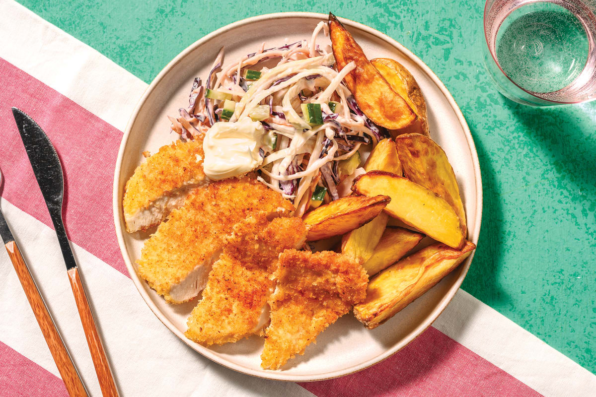 Golden Chicken Schnitzel & Wedges