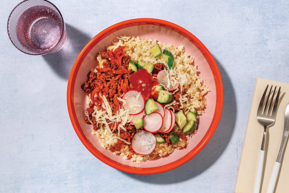 Easy Double Mexican Beef & Cauliflower Rice Bowl