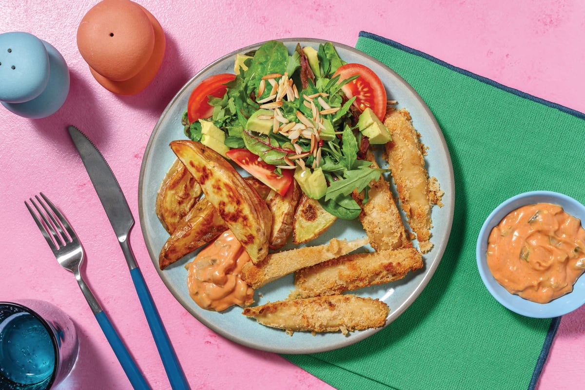 Plant-Based Chick'n Tenders & Cheesy Spiced Wedges