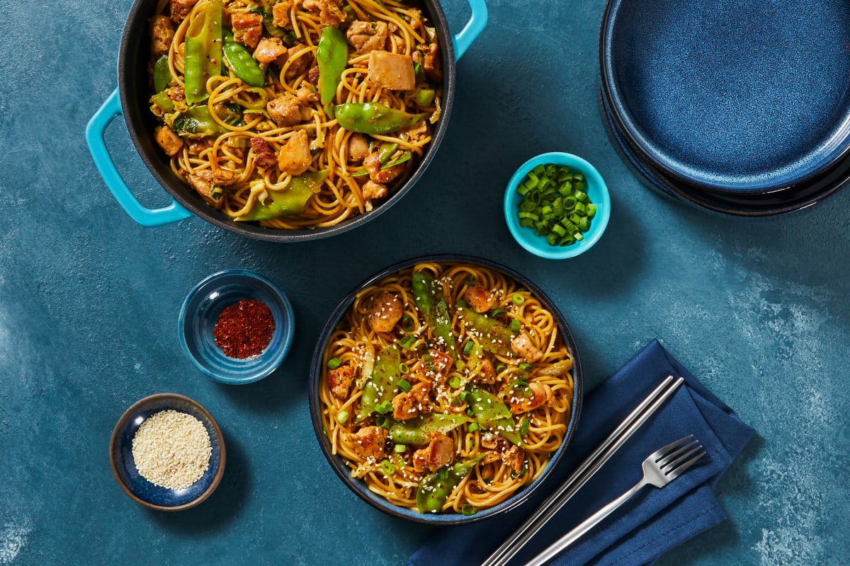 Chicken & Snow Pea Miso Butter Spaghetti