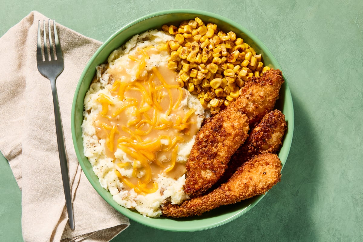 Crispy Chicken & Mashed Potato Bowls