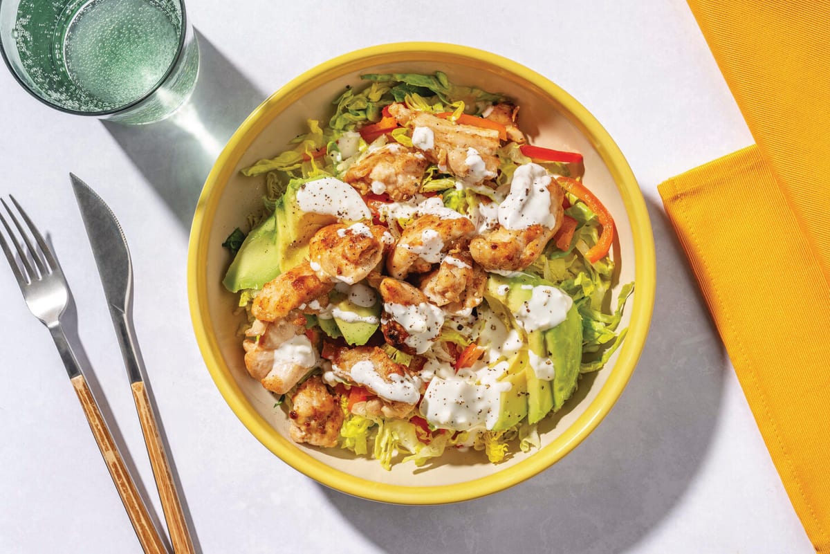 Easy "Fried" Chicken & Avocado Salad