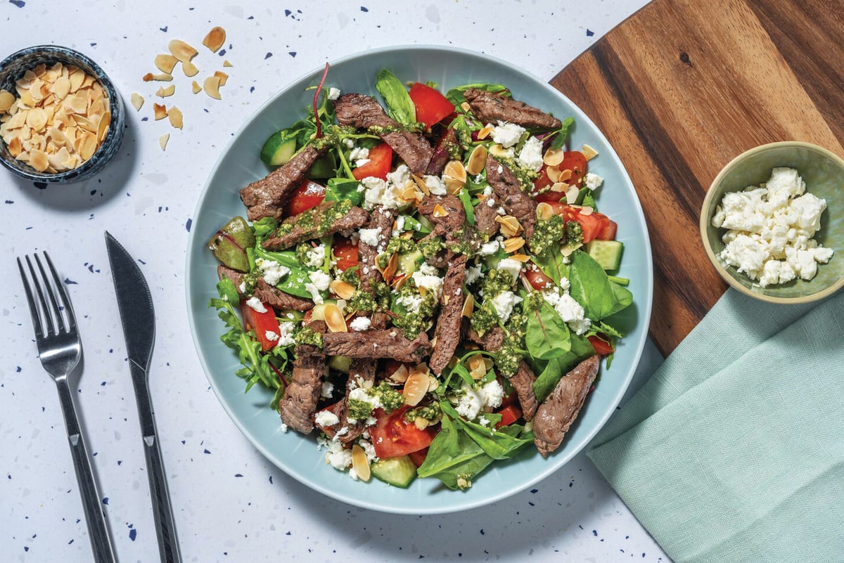 Garlic-Herb Beef Rump & Creamy Pesto Salad