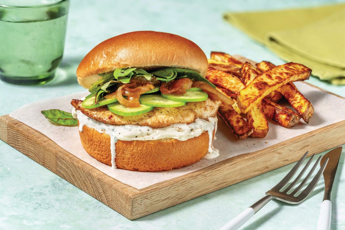 Cheesy Classic Chicken & Caramelised Onion Burger