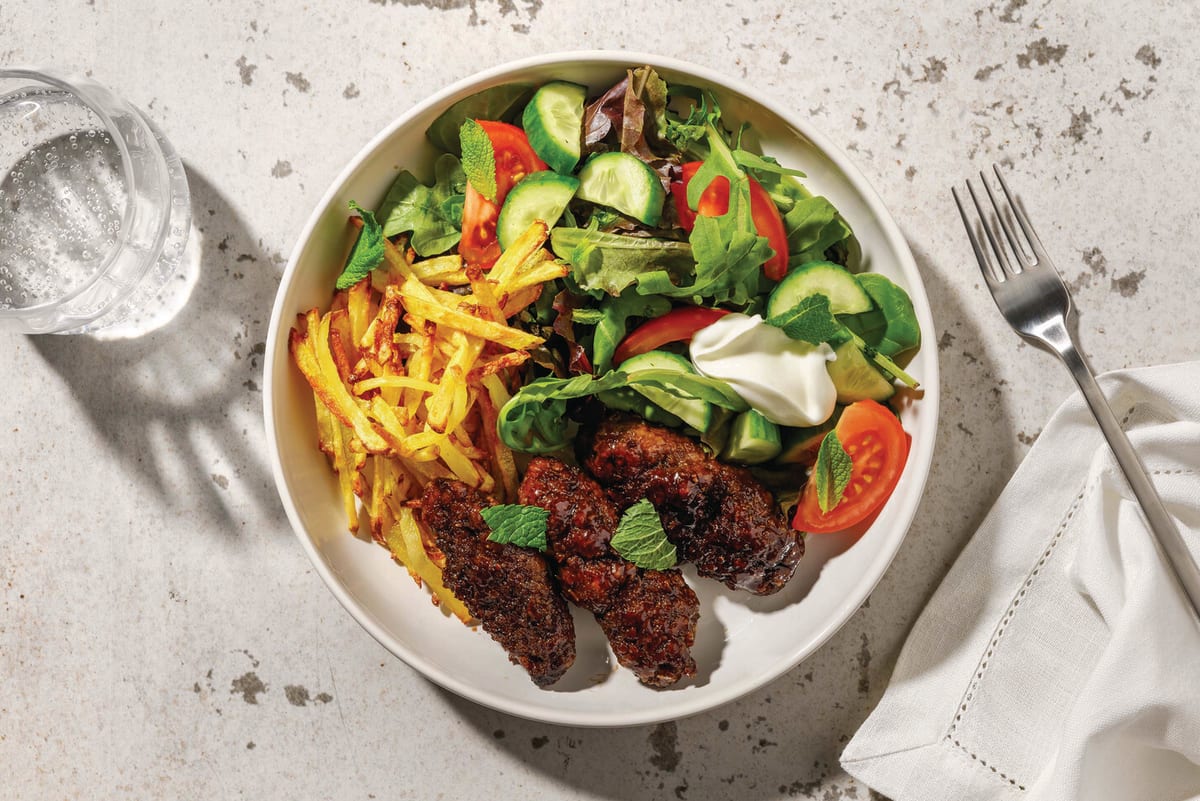 Easy Greek-Style Koftas & Shoestring Fries