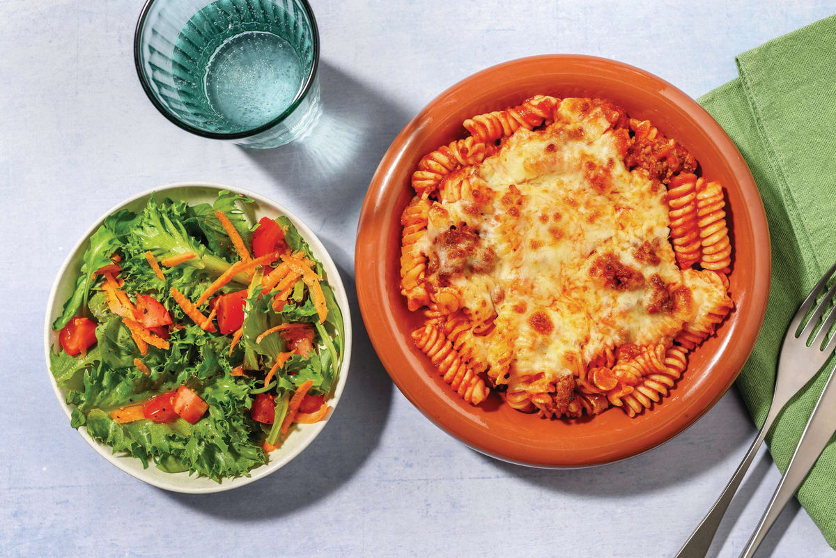 Easy Cheesy Beef Bolognese Pasta Bake