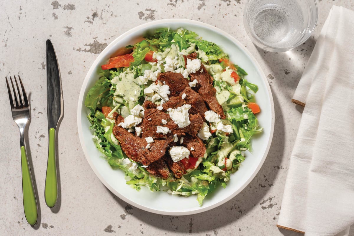 Easy Garlic-Herb Beef & Creamy Pesto Salad