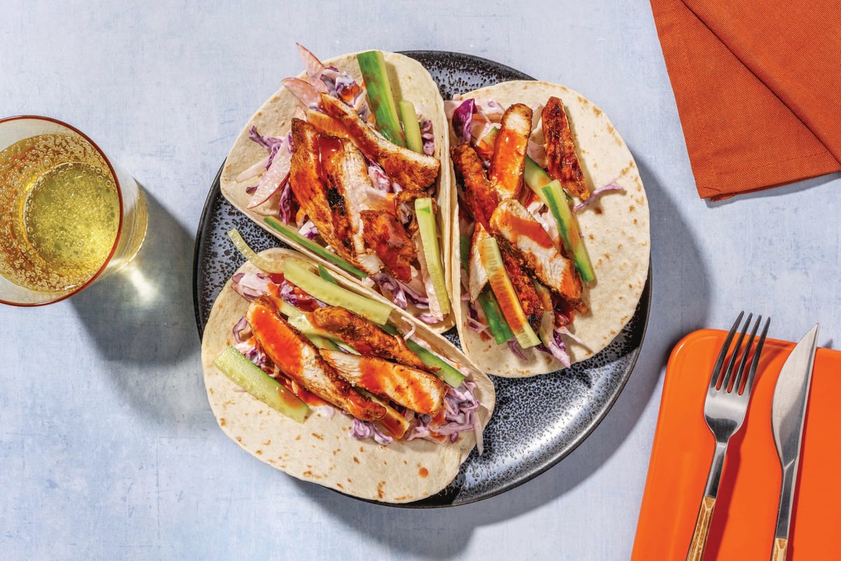 Easy Buffalo Glazed Chicken & Bacon Tacos