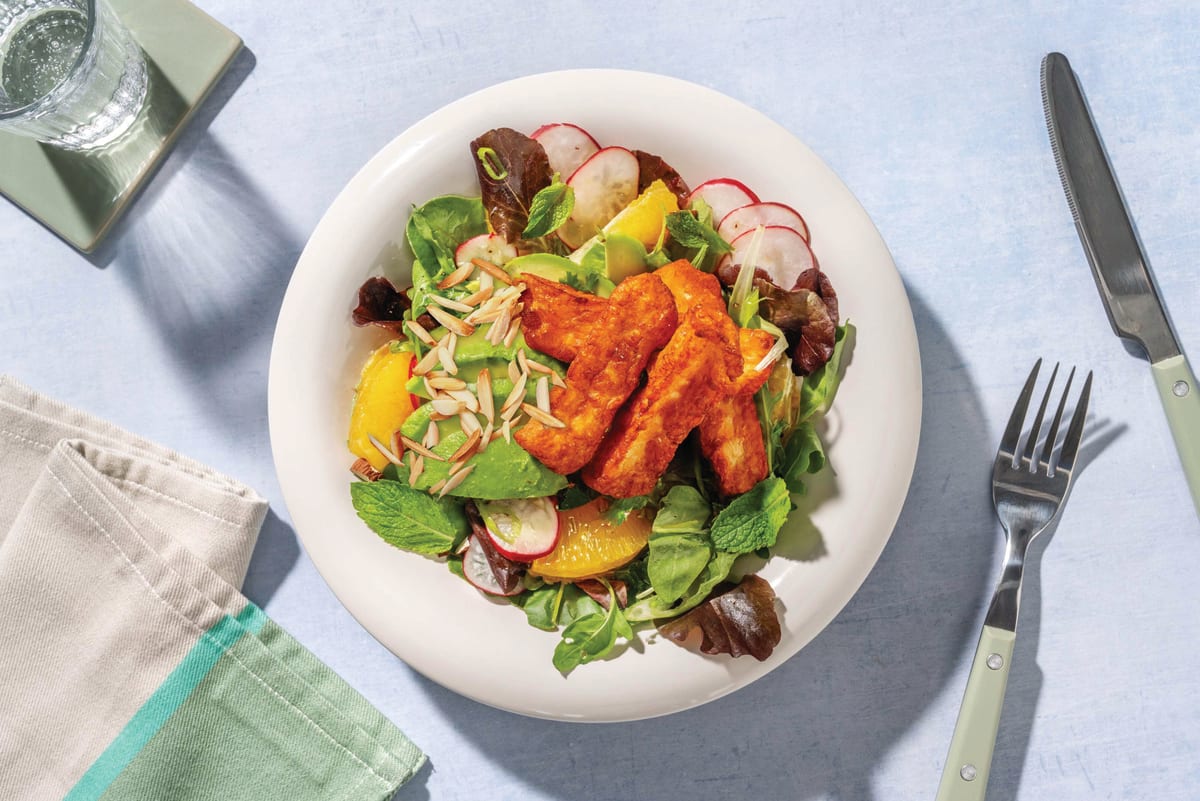 Chicken, Glazed Halloumi & Orange-Radish Salad