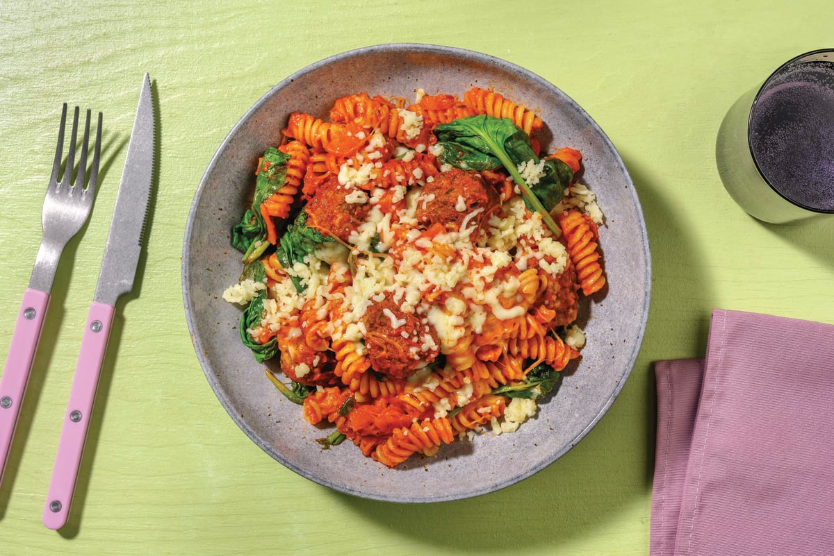 One-Pan Bacon & Beef Meatball Ragu Fusilli