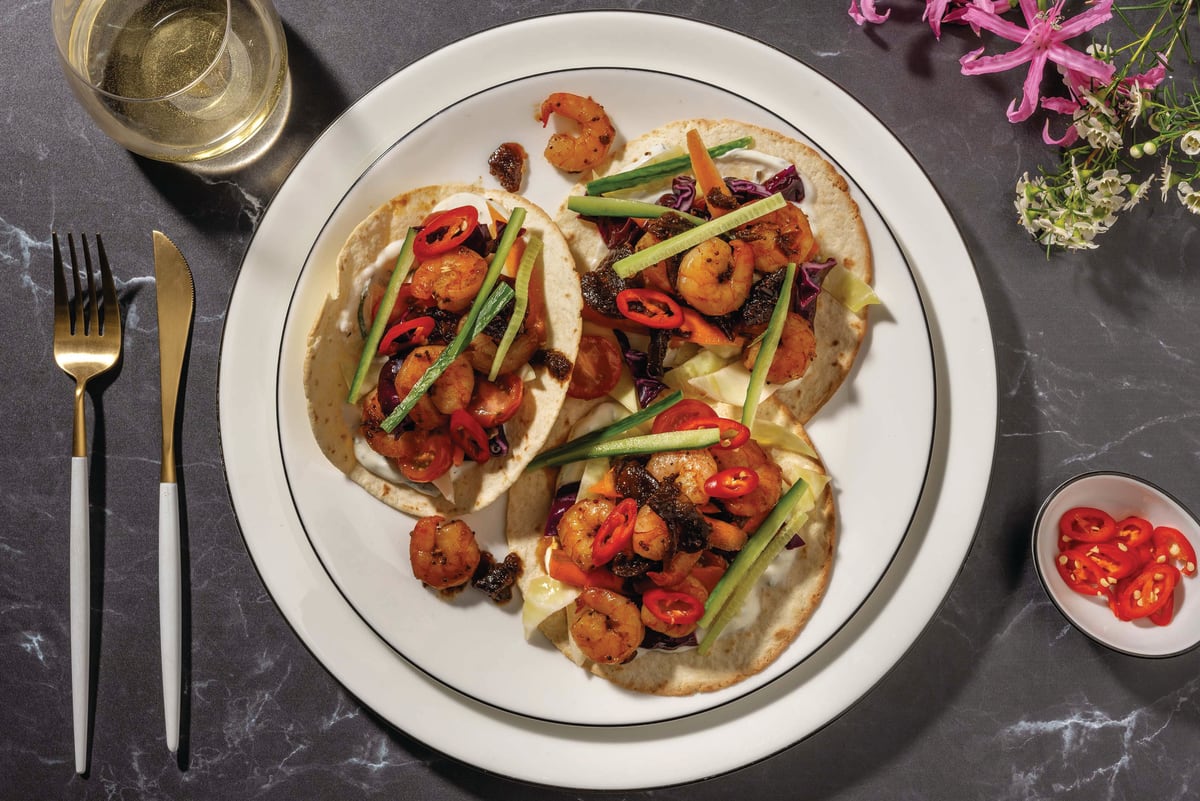 Seared Asian-Style Prawn & Cucumber Tacos