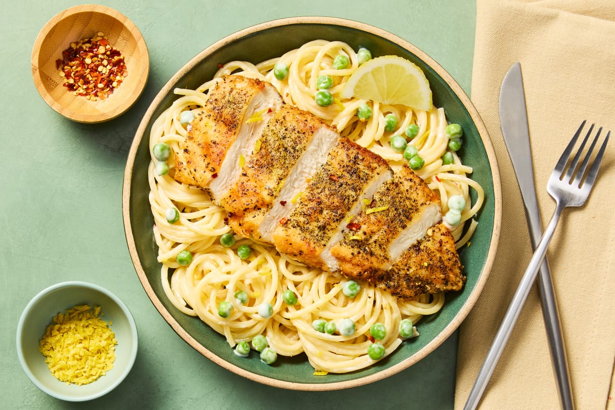 Creamy Herbed Lemon Chicken Spaghetti