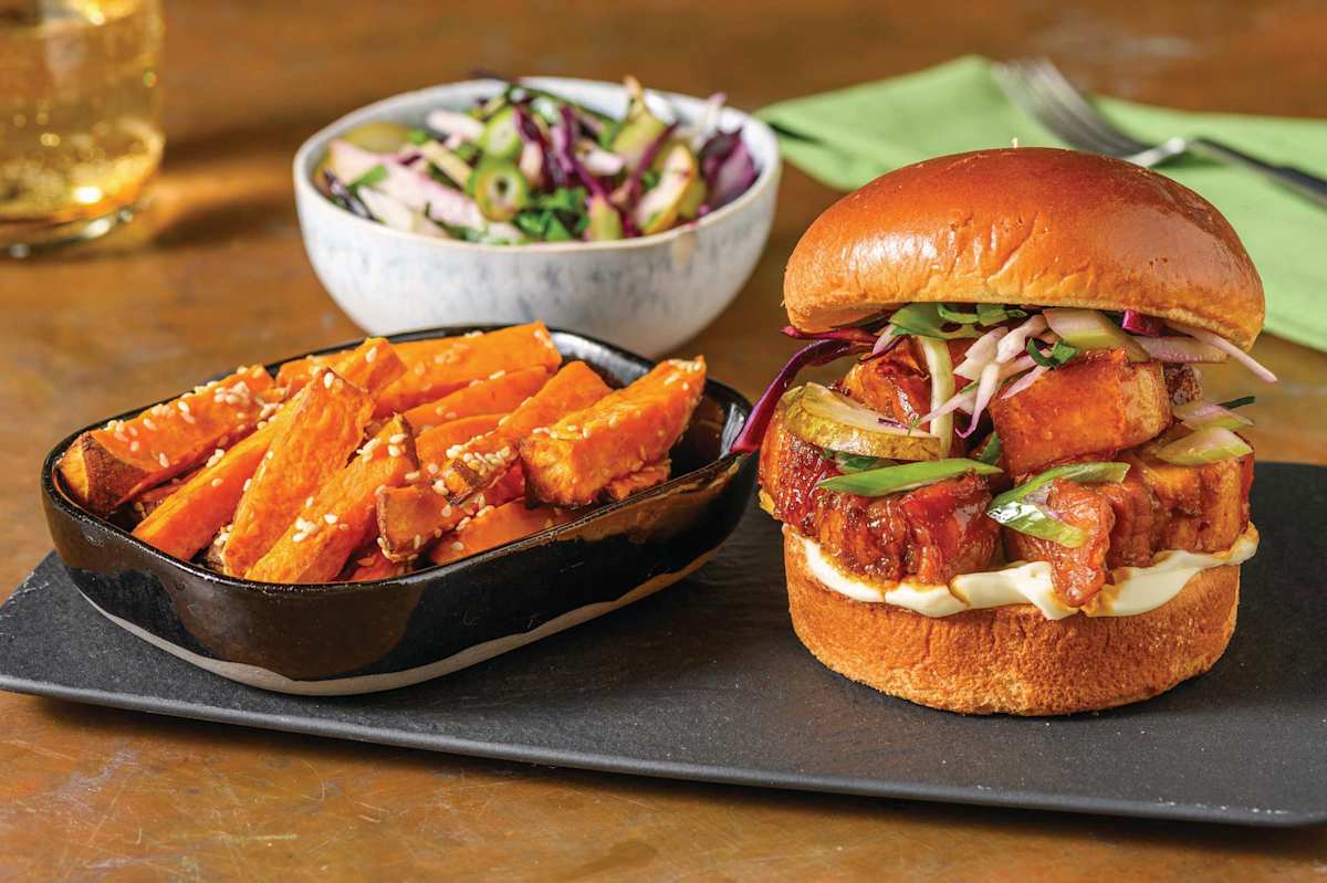 Teriyaki Pork Belly Burger & Kūmara Fries