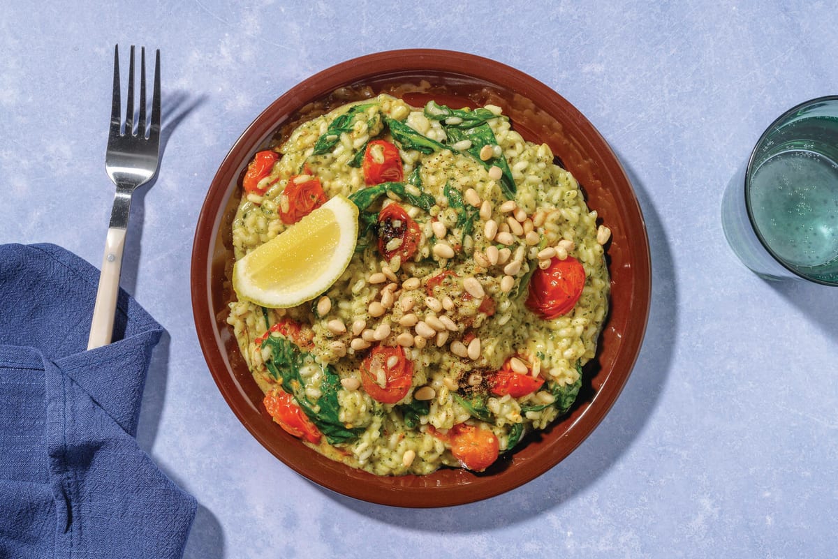 Baked Cherry Tomato & Pesto Risotto