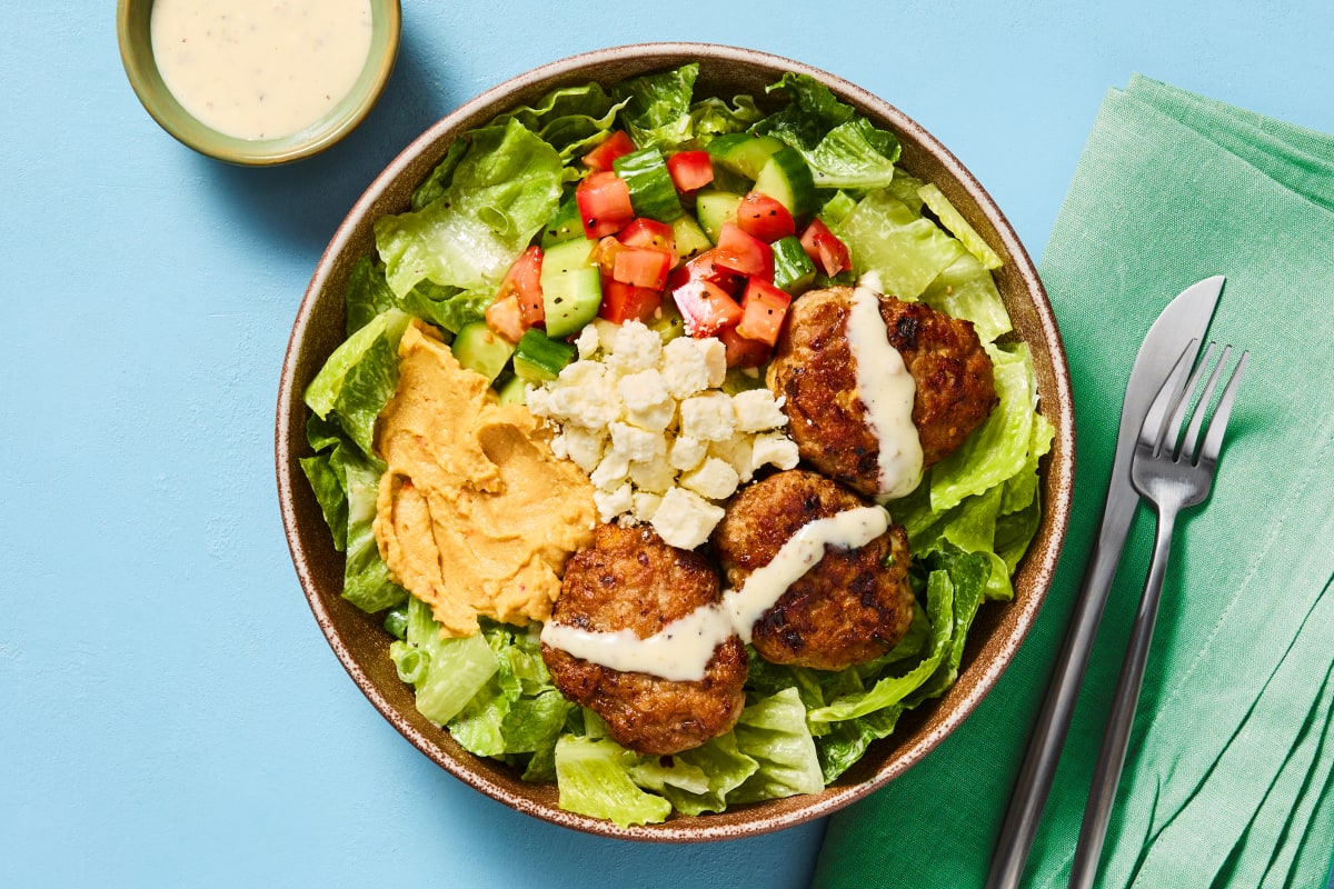 Greek Salad with Spiced Turkey Patties