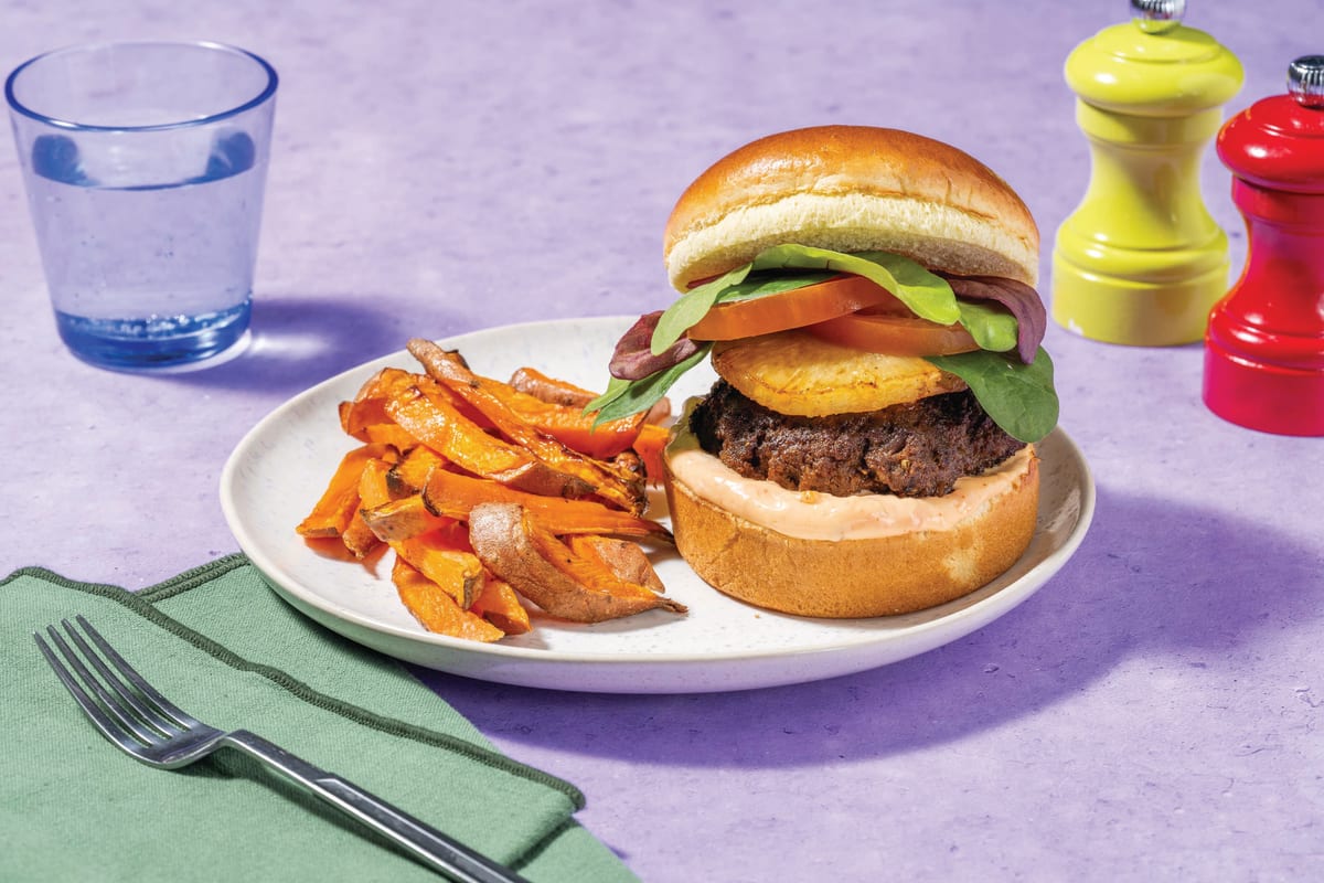 HelloHero: Caribbean Beef, Haloumi & Pineapple Burger