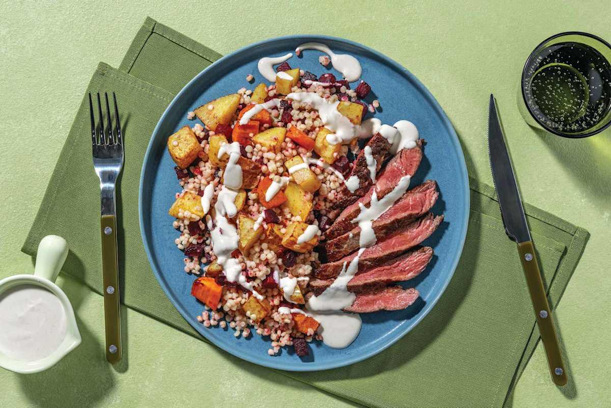 Seared Halloumi & Roast Veggie Pearl Couscous