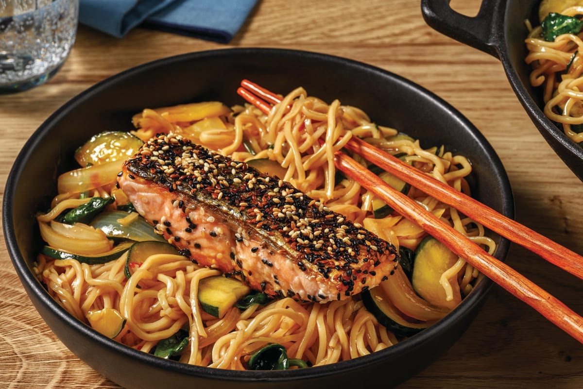 Sesame-Crusted Salmon & Noodle Stir-Fry