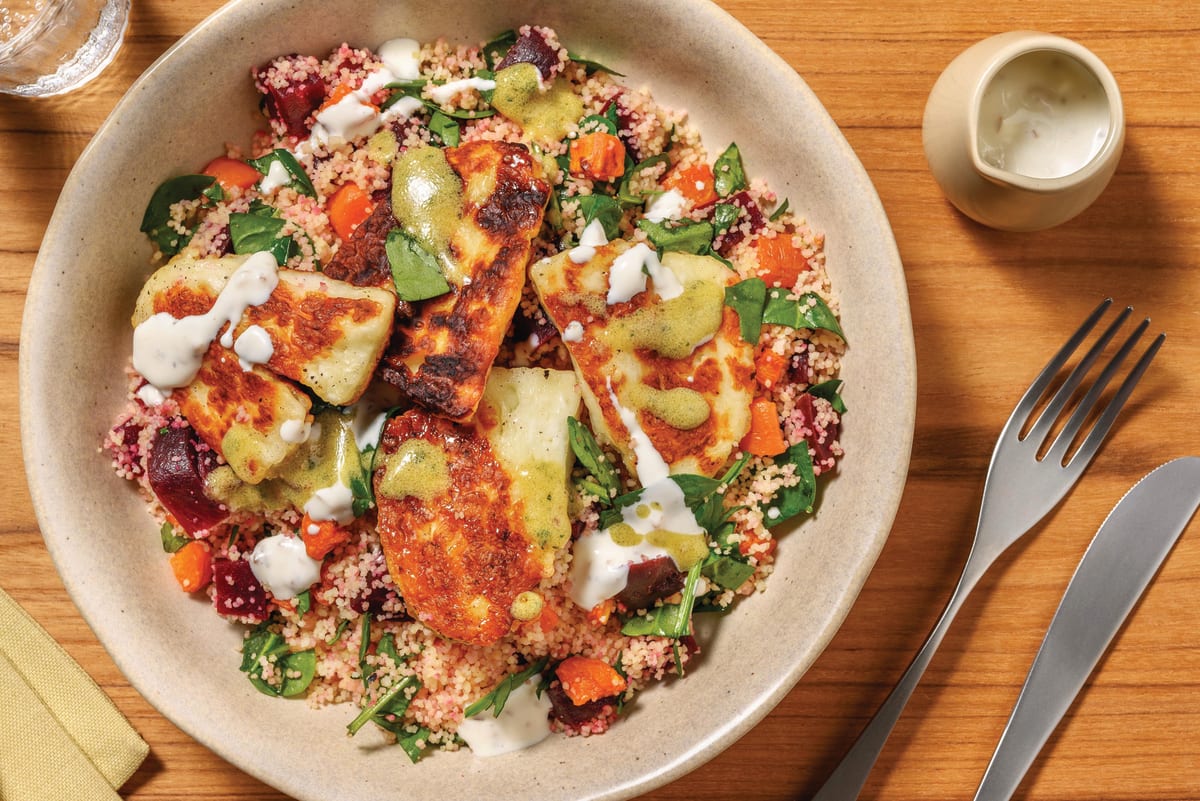 Golden Haloumi & Roast Veggie Couscous