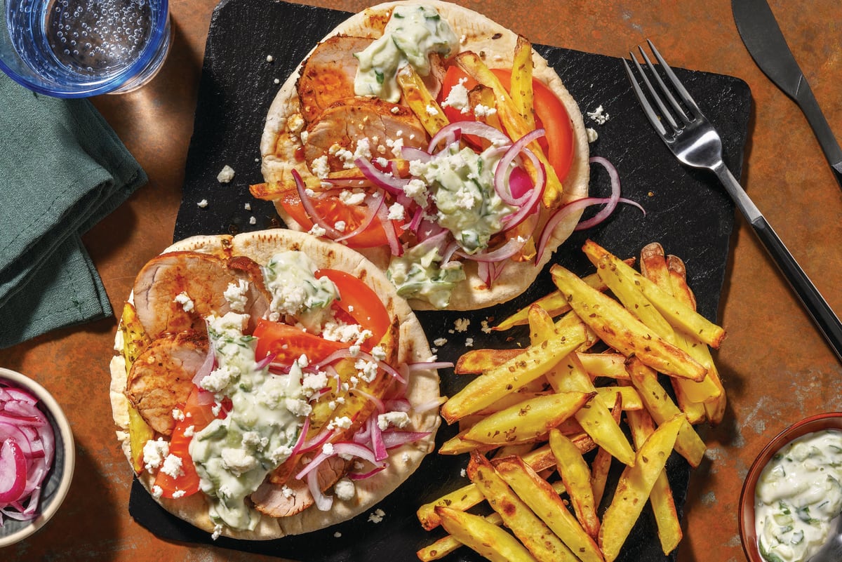 Greek-Style Pork Gyros & Seasoned Fries