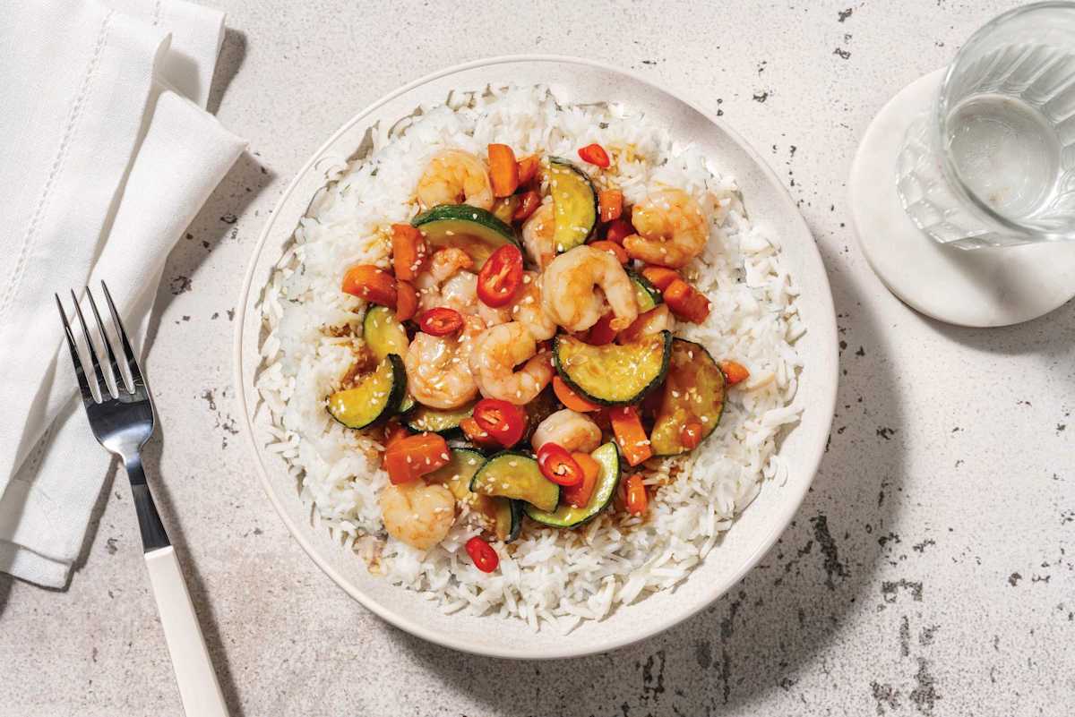 Sesame Honey Prawns & Sautéed Veggies