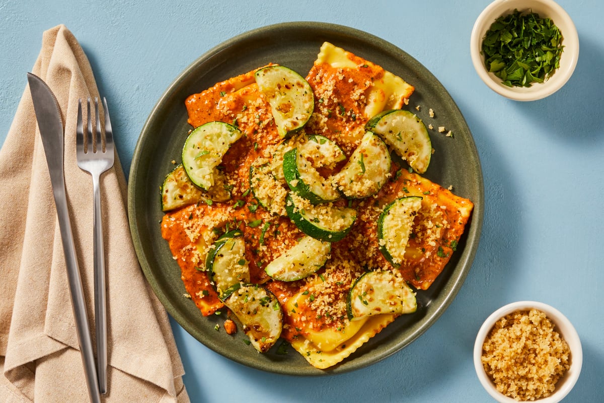 Ricotta Tomato Ravioli & Shrimp