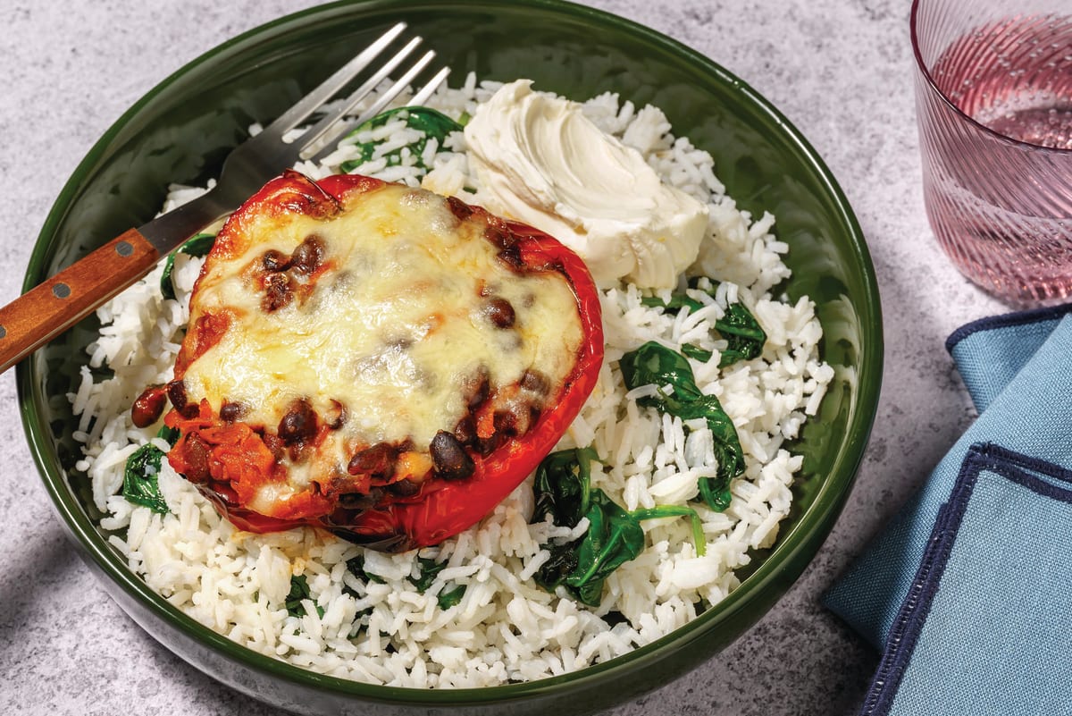 Cheesy Mexican Bean Stuffed Capsicum