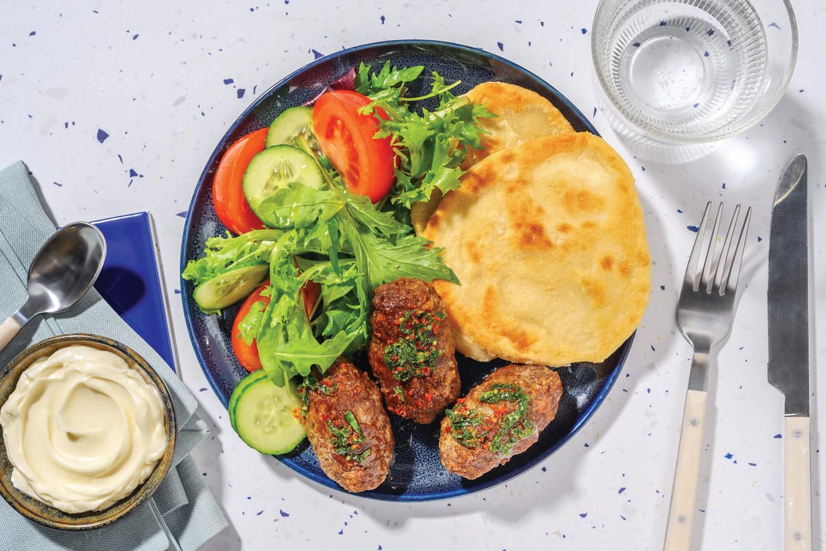 Beef Koftas & DIY Yoghurt Flatbreads