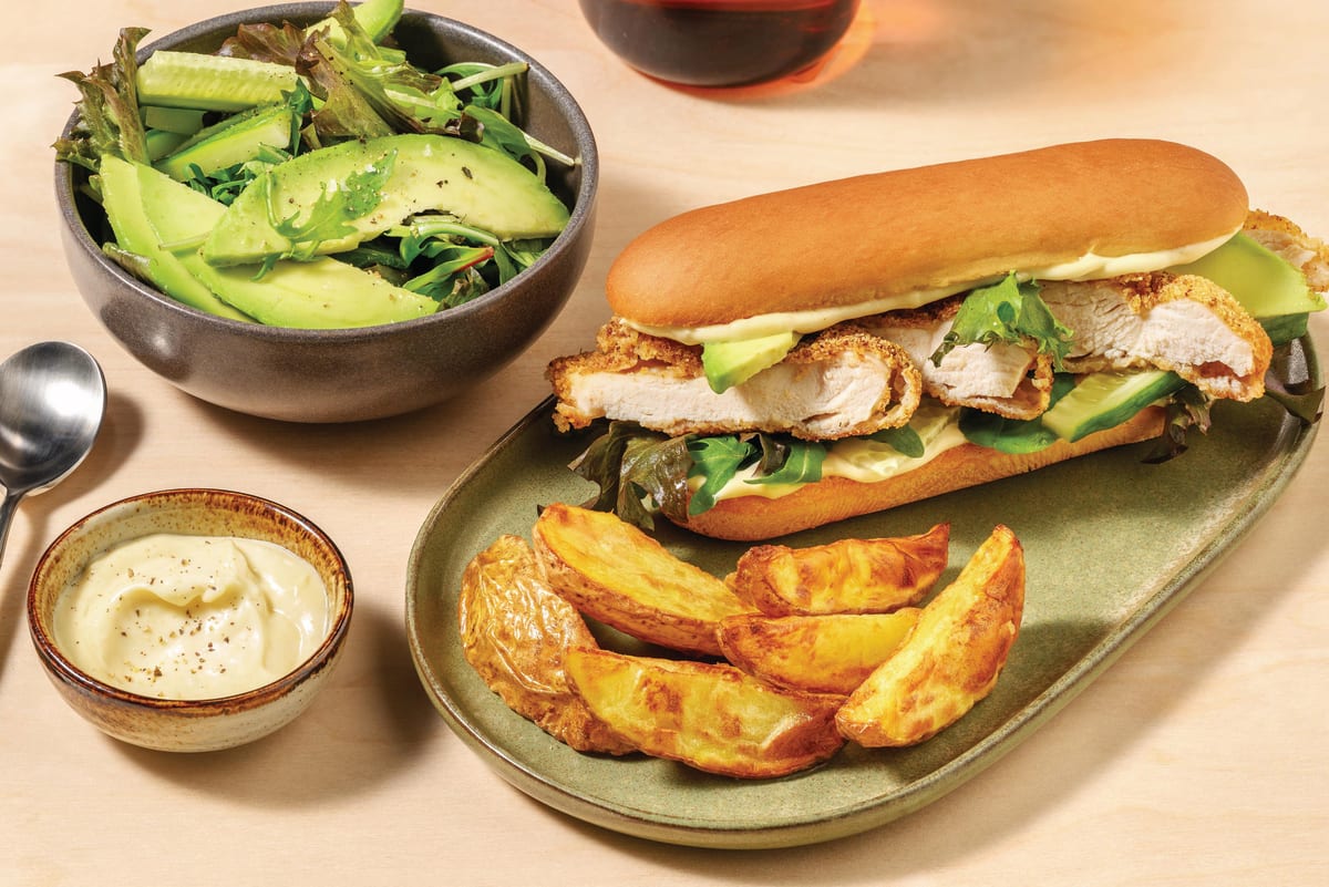 Smokey Crumbed Chicken Subs & Potato Wedges