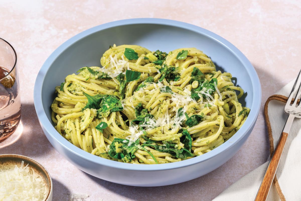 Creamy Pesto Chicken & Leek Spaghetti