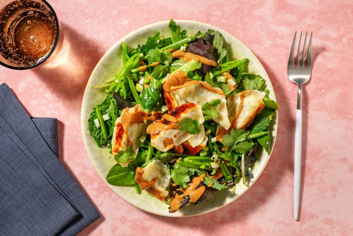 Golden Veggie Gyozas & Pea Pod Salad