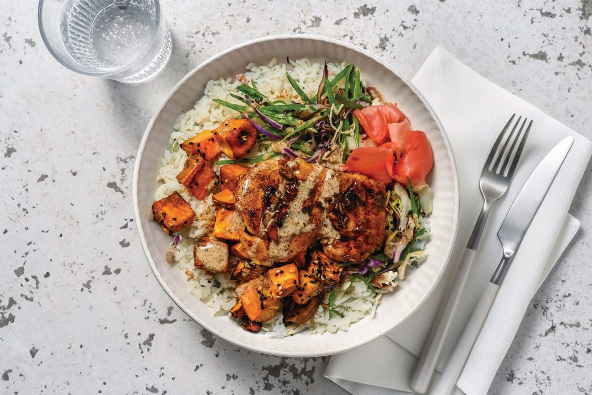 Sesame Chicken Rice Bowl & Pea Pod Slaw