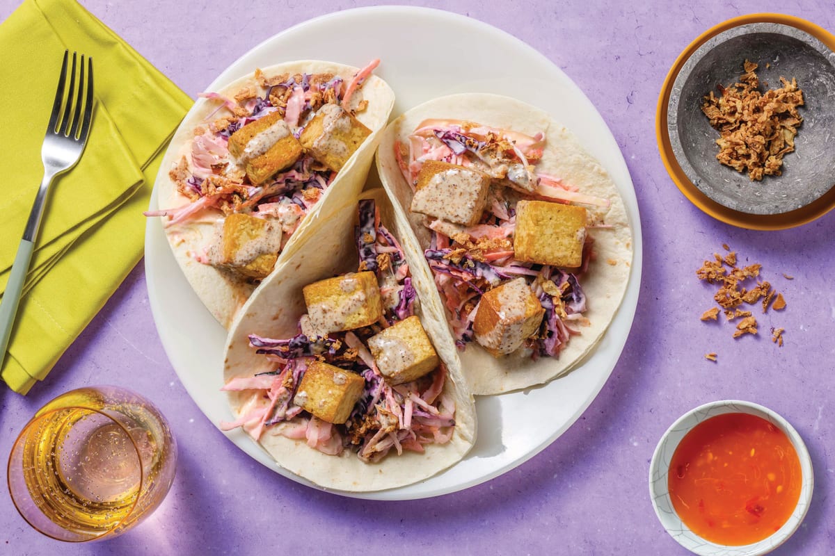 Satay Tofu Tacos & Mint Slaw