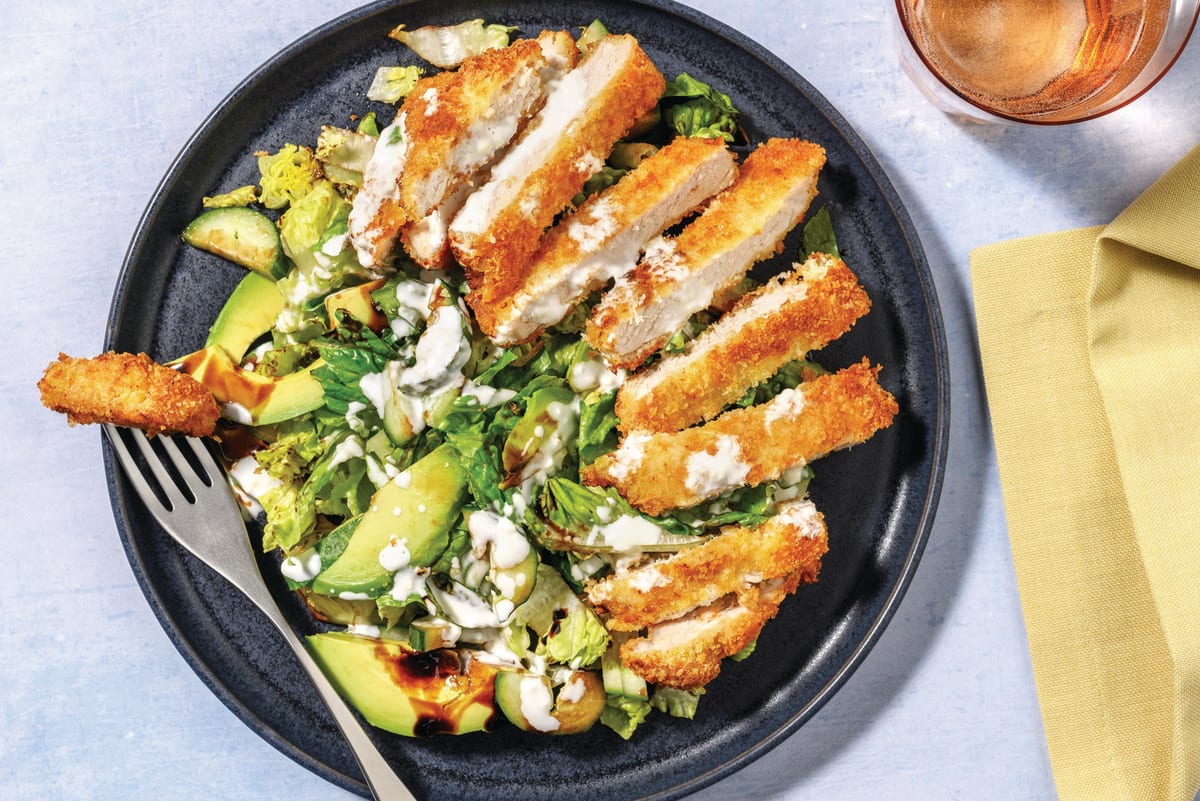 Smokey Pork Schnitzel & Cucumber Cos Salad