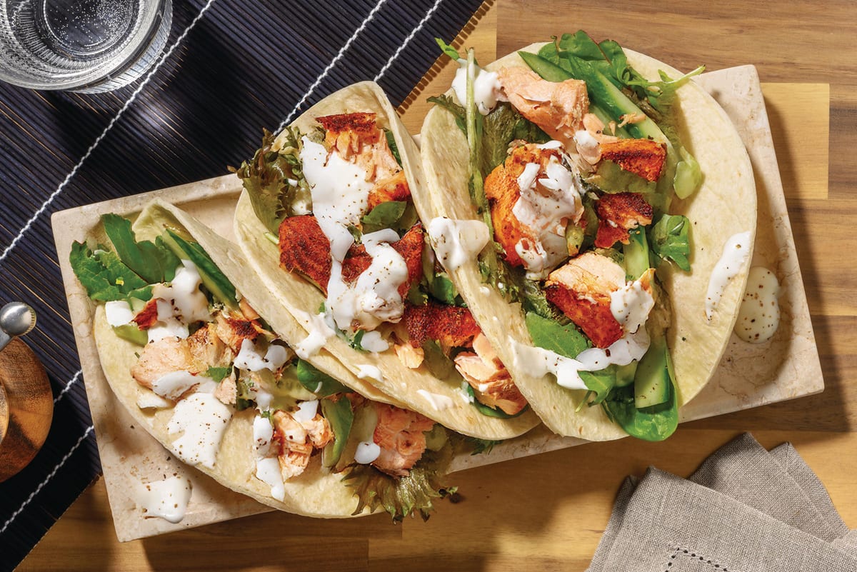 Mumbai Spiced Salmon & Salad Tacos