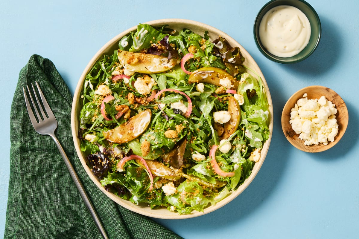 Warm Apple, Feta & Mixed Greens Salad