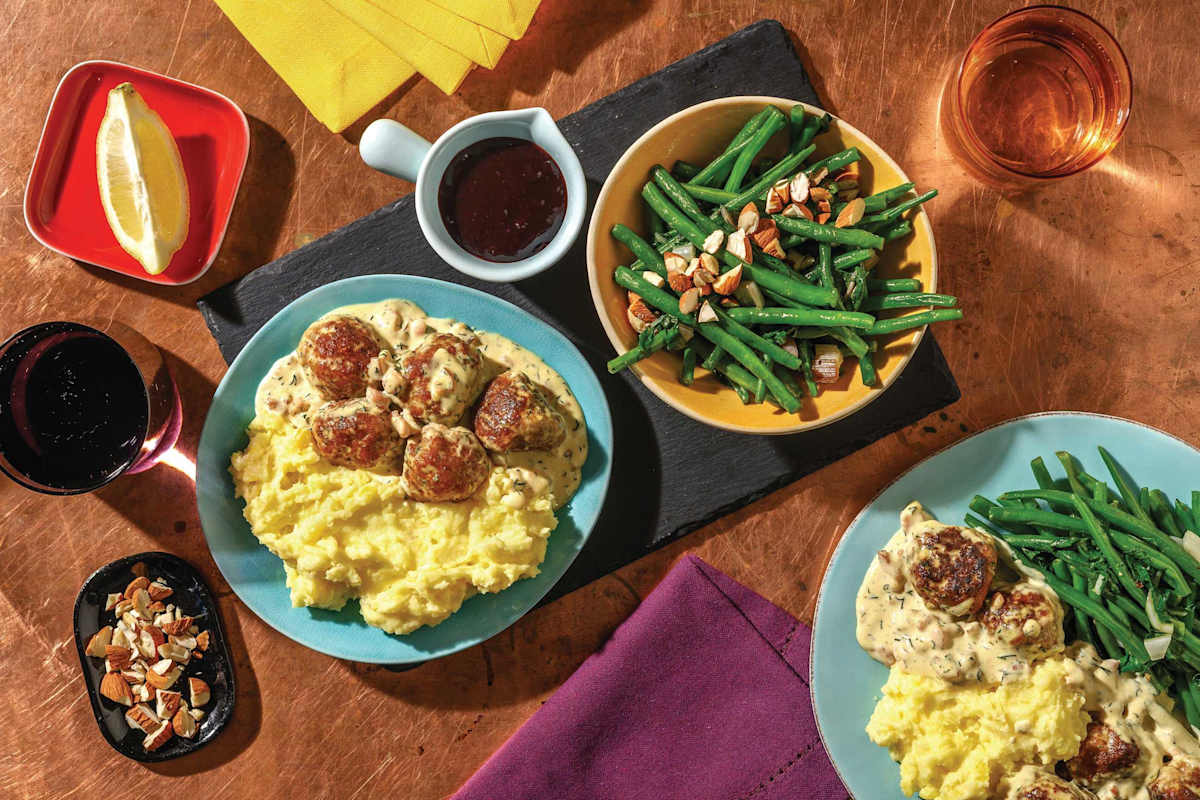 Swedish Pork Meatballs & Cheesy Mash