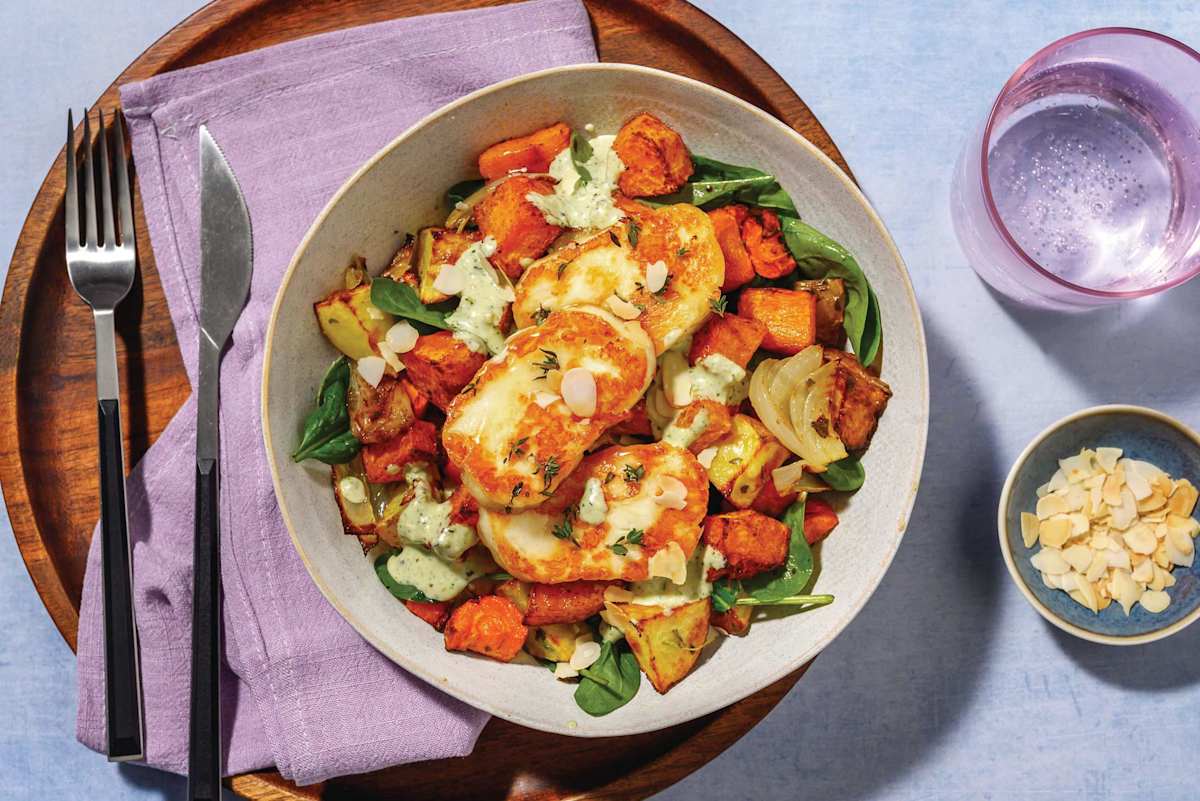 Honey-Thyme Halloumi & Roast Pumpkin Toss