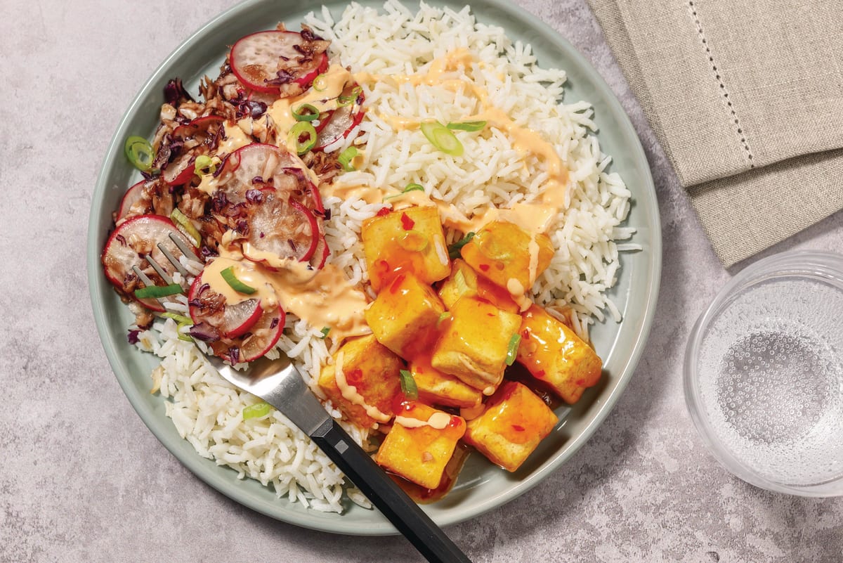 Sweet Chilli-Glazed Tofu & Prawn Poke Bowl