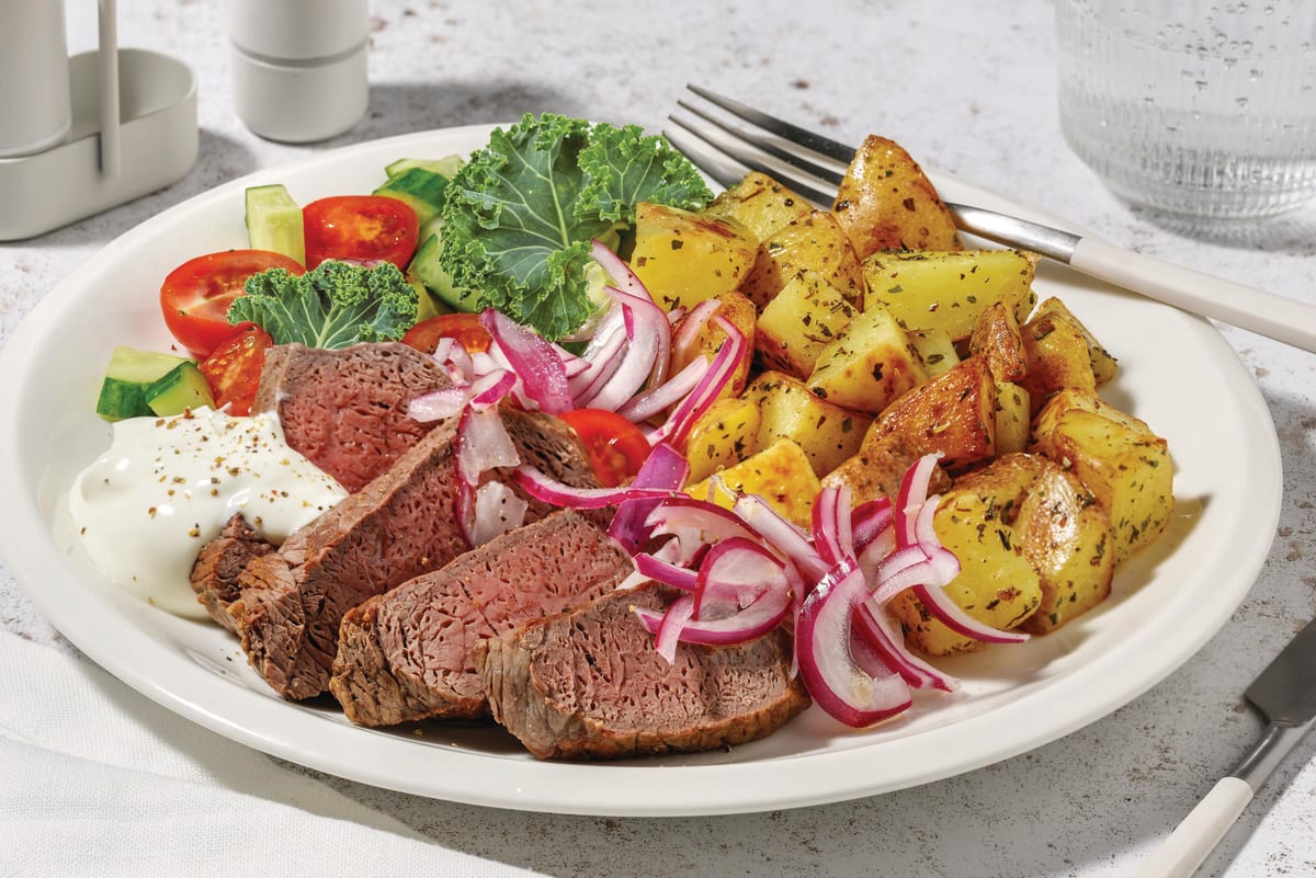 Greek-Style Beef Rump & Supergreen Salad